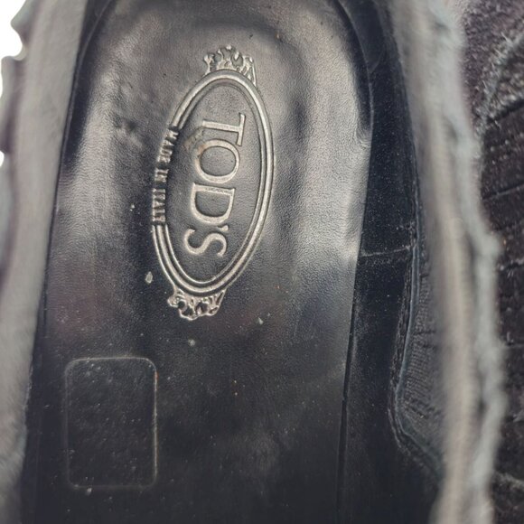 Tod's Italy Tex Black Suede Ankle Booties Women 6.5 Chunky Heel Dress Shoes 37.5 - Picture 12 of 12